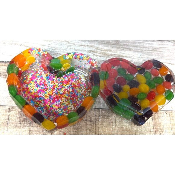 Handcrafted Heart Shaped Jelly Bean Resin Decor Sculpture Art Piece Box - Picture 4 of 5
